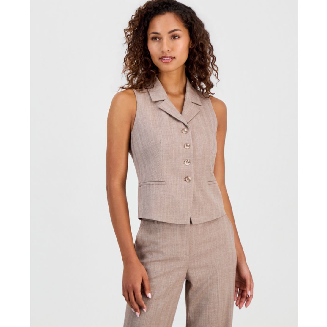 Anne Klein Women's Notched Collar Button-Front Vest