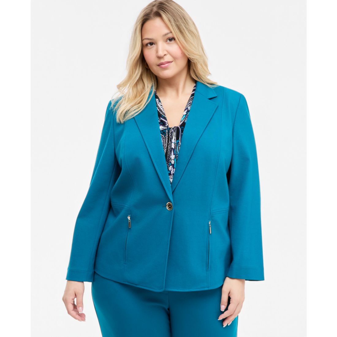 Kasper Plus Size Notch-Collar Single-Button Blazer