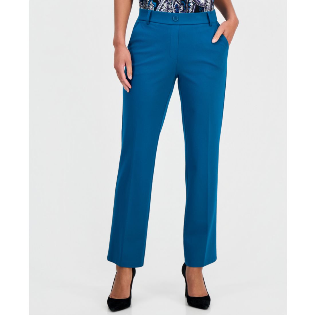 Kasper Women's Audrey Pull-On Mid-Rise Slim-Leg Trouser