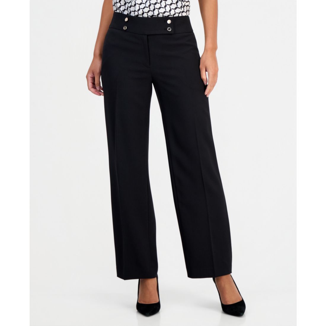 Kasper Women's Extended-Tab Fly-Front Wide-Leg Pants