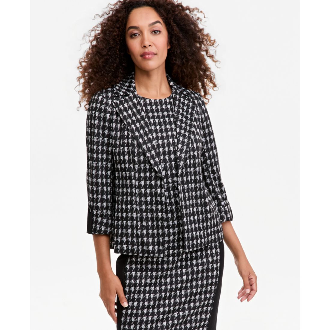 Kasper Women's Houndstooth 3/4-Sleeve Open-Front Blazer