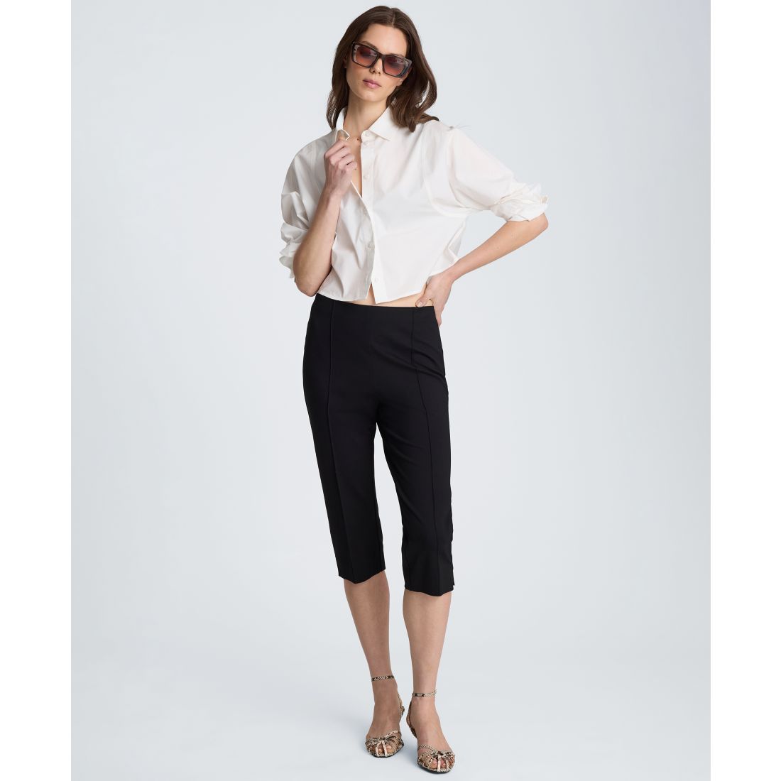 Kenneth Cole Women's Cotton-Blend Collared Long-Sleeve Top