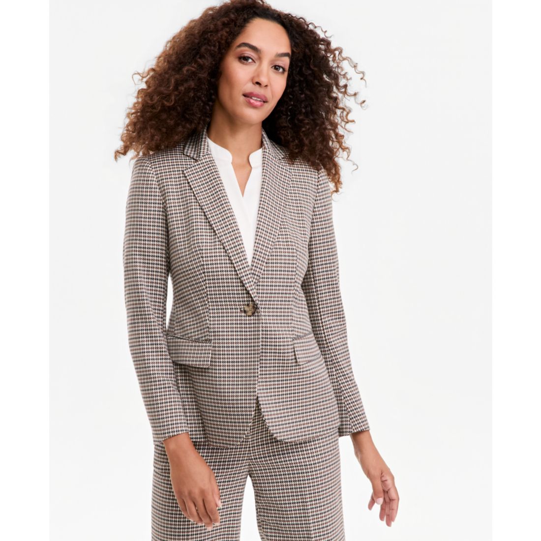 Anne Klein Women's One-Button Houndstooth Blazer