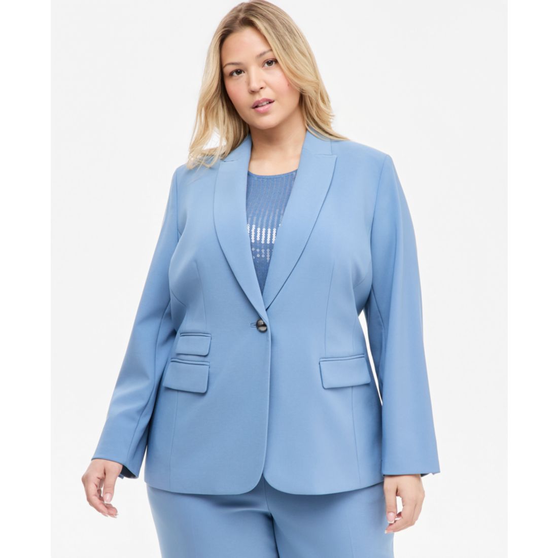Anne Klein Plus Size Notched-Collar Single-Button Lined Blazer