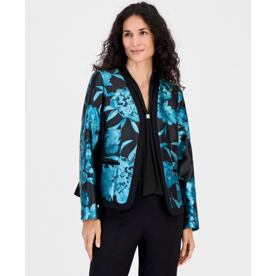 Kasper Women's Collarless Floral Jacquard Jacket