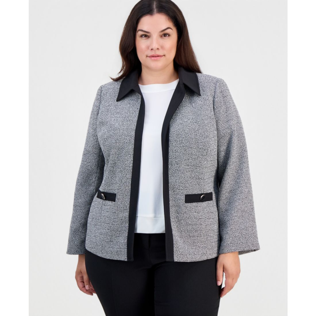Kasper Plus Size Tweed Open-Front Blazer
