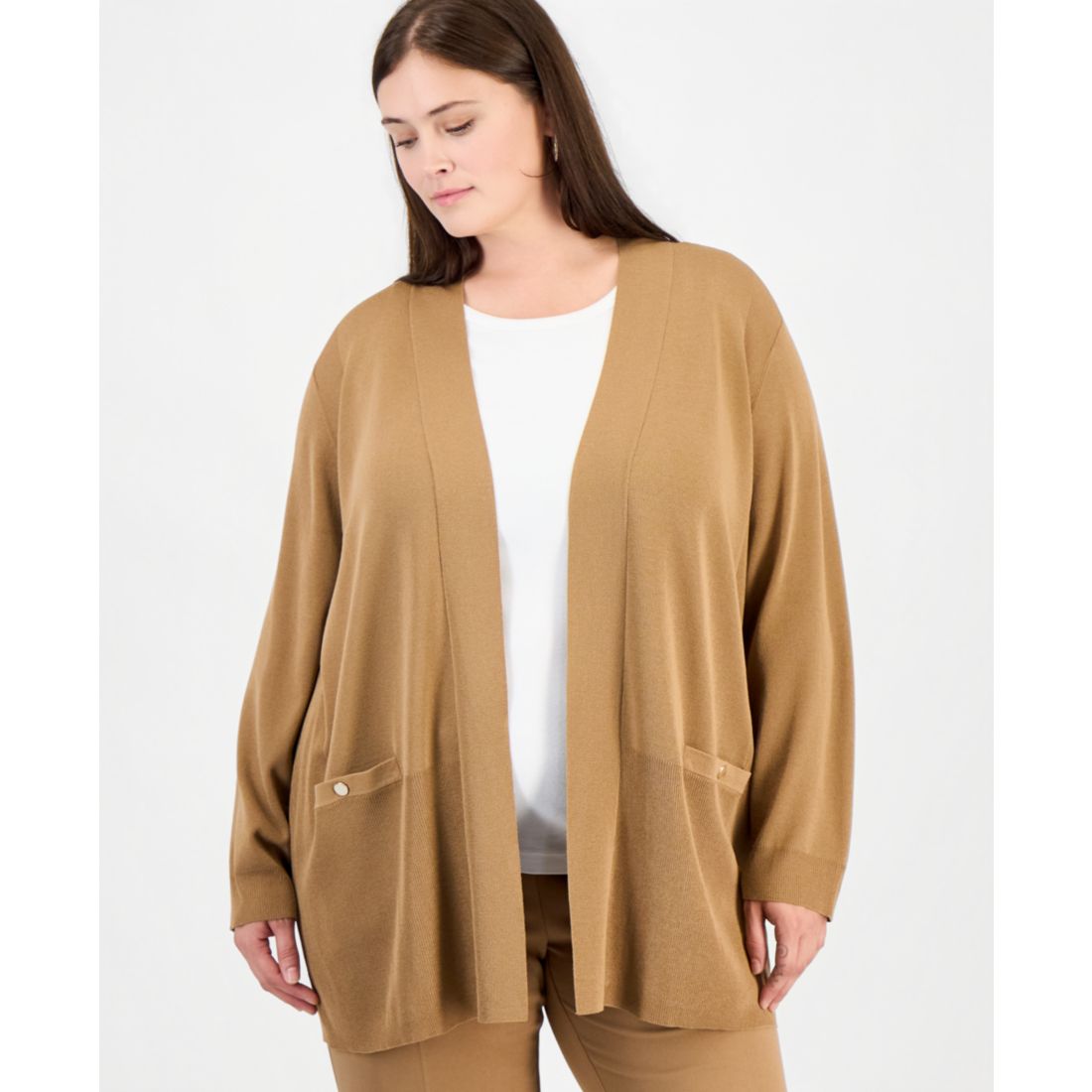Anne Klein Plus Size Collarless Open-Front Cardigan