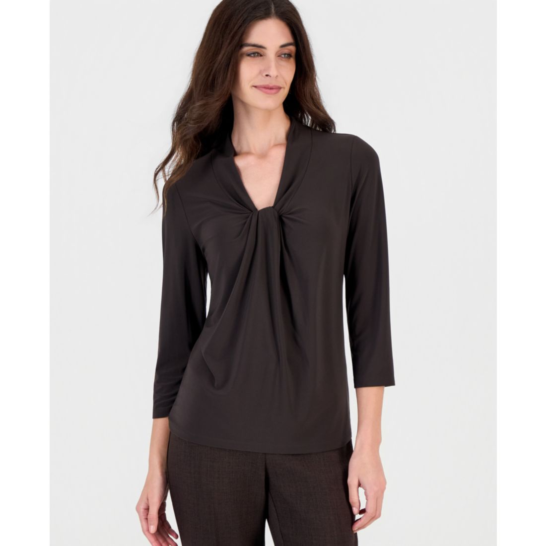Kasper Petite Knot-Front 3/4-Sleeve Blouse