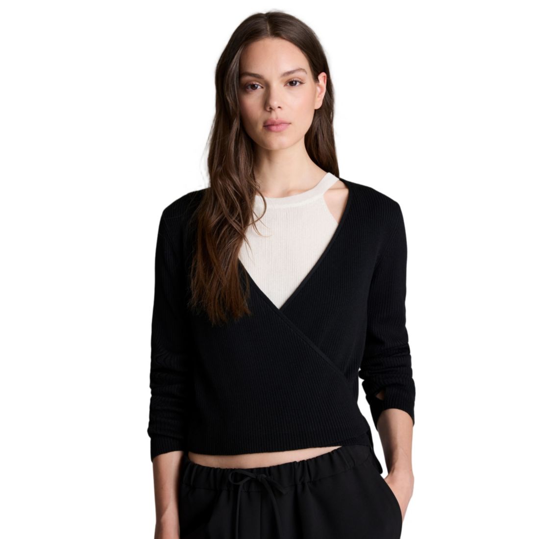 Kenneth Cole Women's Ribbed Twofer Wrap Sweater