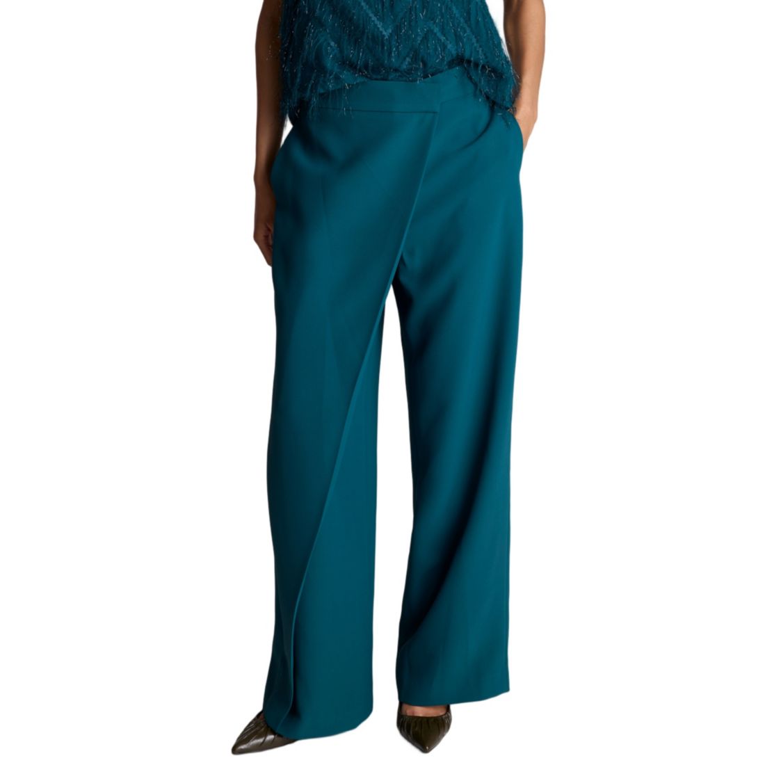Kenneth Cole Women's Luxe Twill Fly Front Asymmetrical Crossover Pants