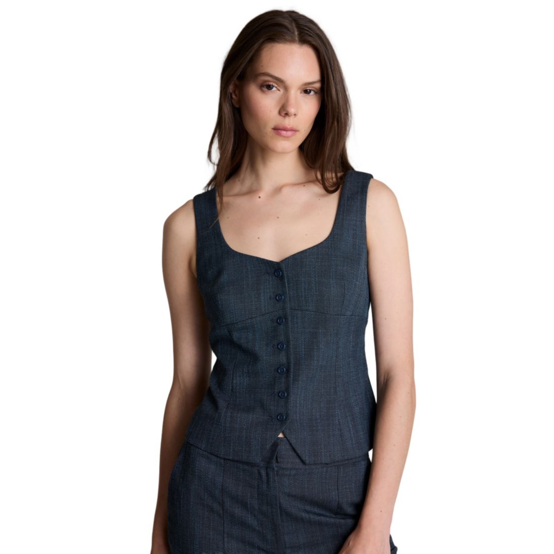 Kenneth Cole Women's Sleeveless Button-Front Bustier Vest