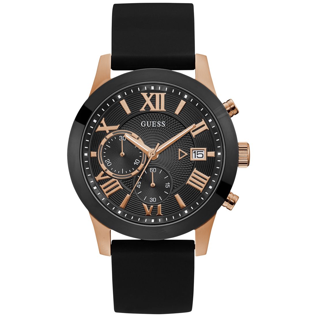 Guess Men's Black Silicone Strap Watch 45mm