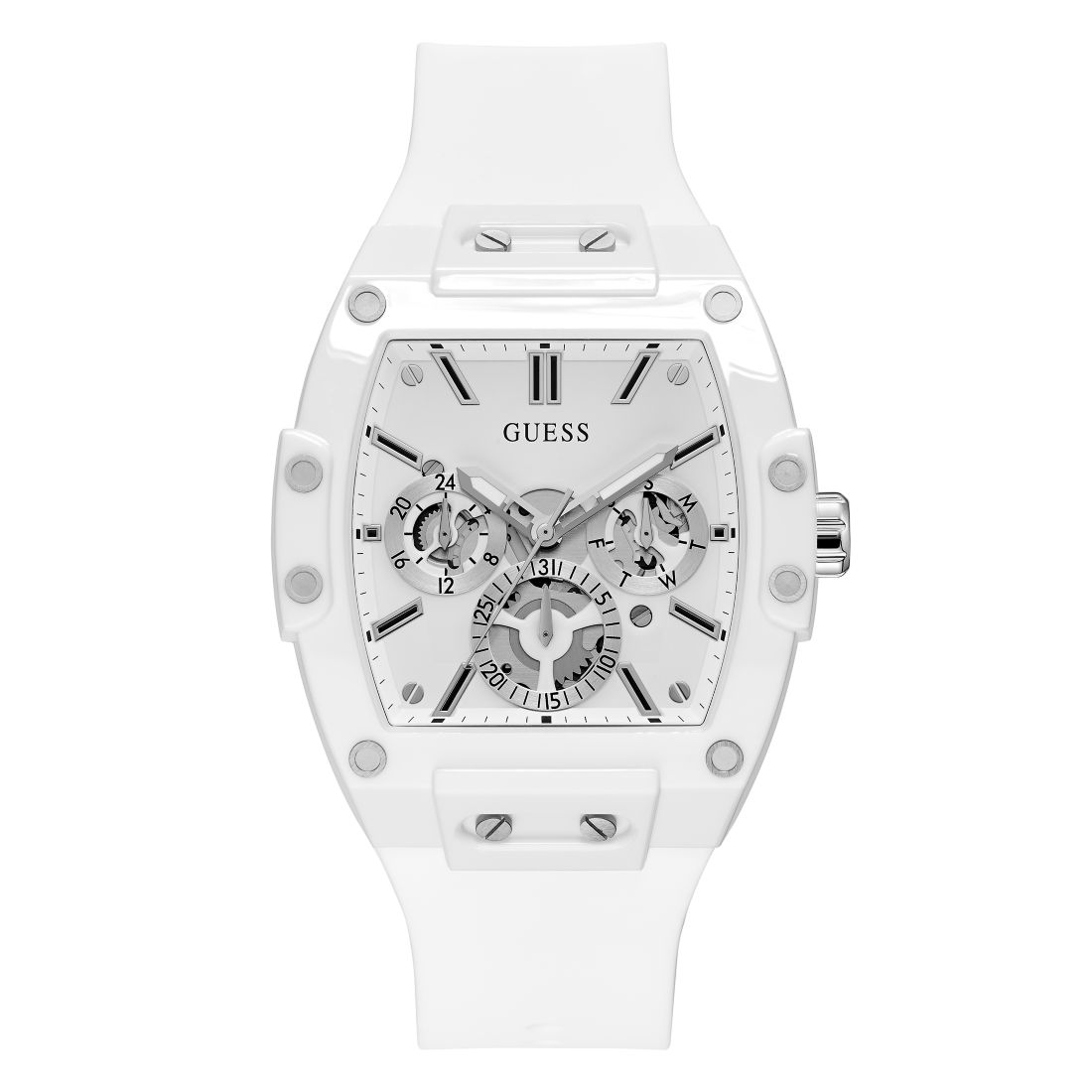 Guess Men's Multi-Function White Silicone Strap Watch 43mm