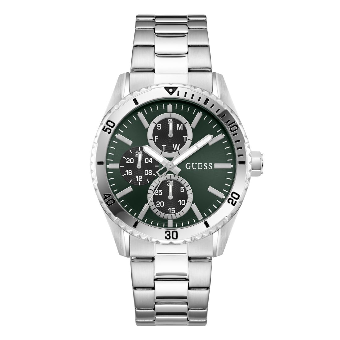Guess Men's Silver-Tone Multi-Function Watch, 43mm