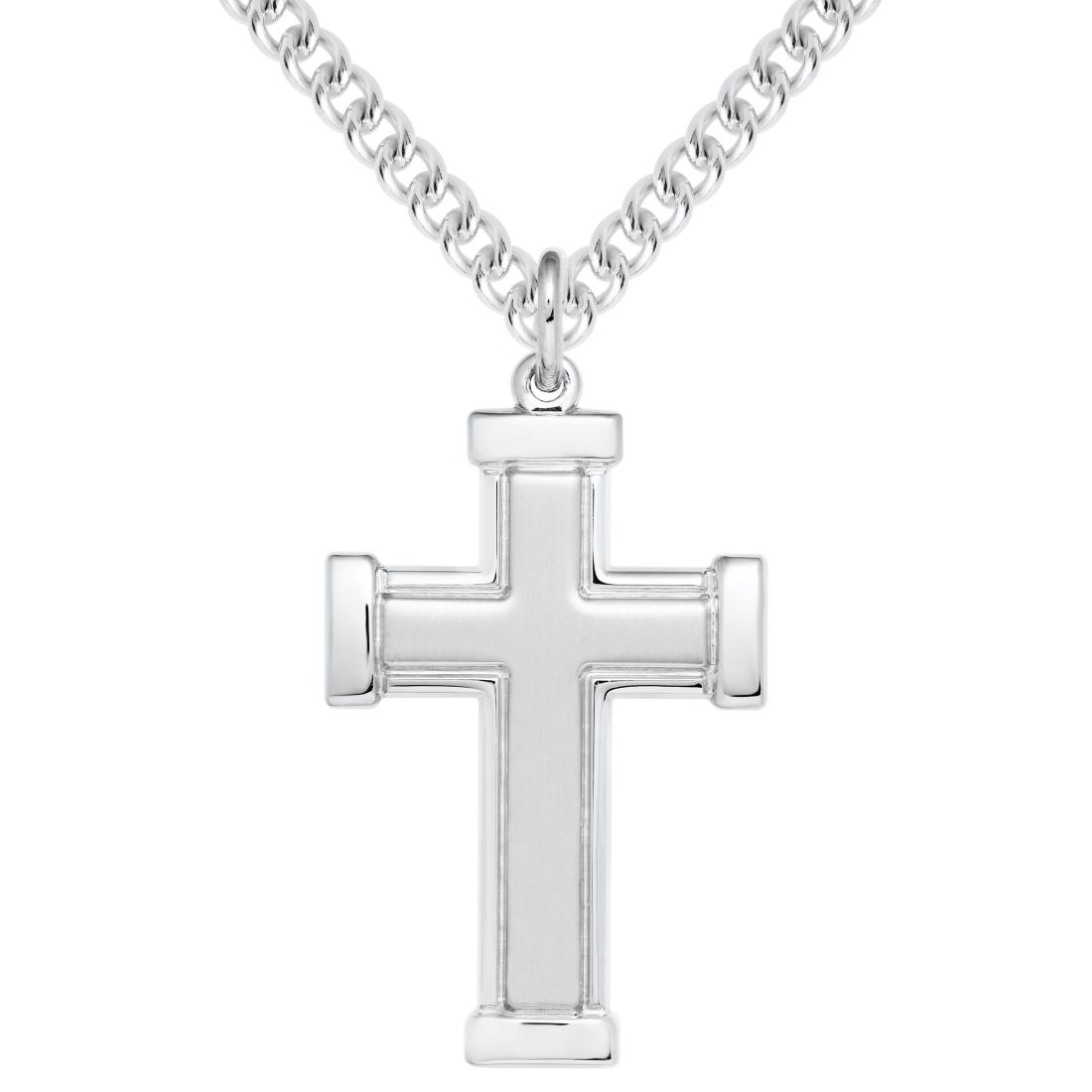 Macy's Men's Solid Embossed Cross 22" Pendant Necklace in Sterling Silver