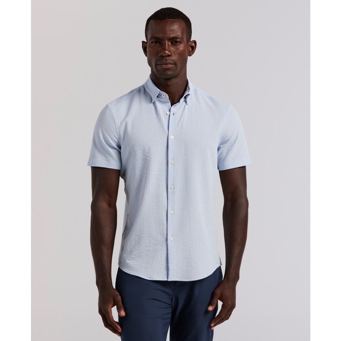 Perry Ellis Men's Slim-Fit Stretch Solid Button-Down Seersucker Shirt