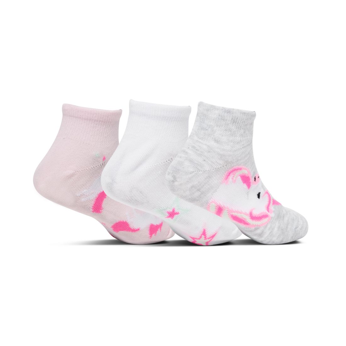 Sof Sole Big Kids 3-Pack Enchanted Dreams Quarter Socks from Finish Line - Pink, White, Gray