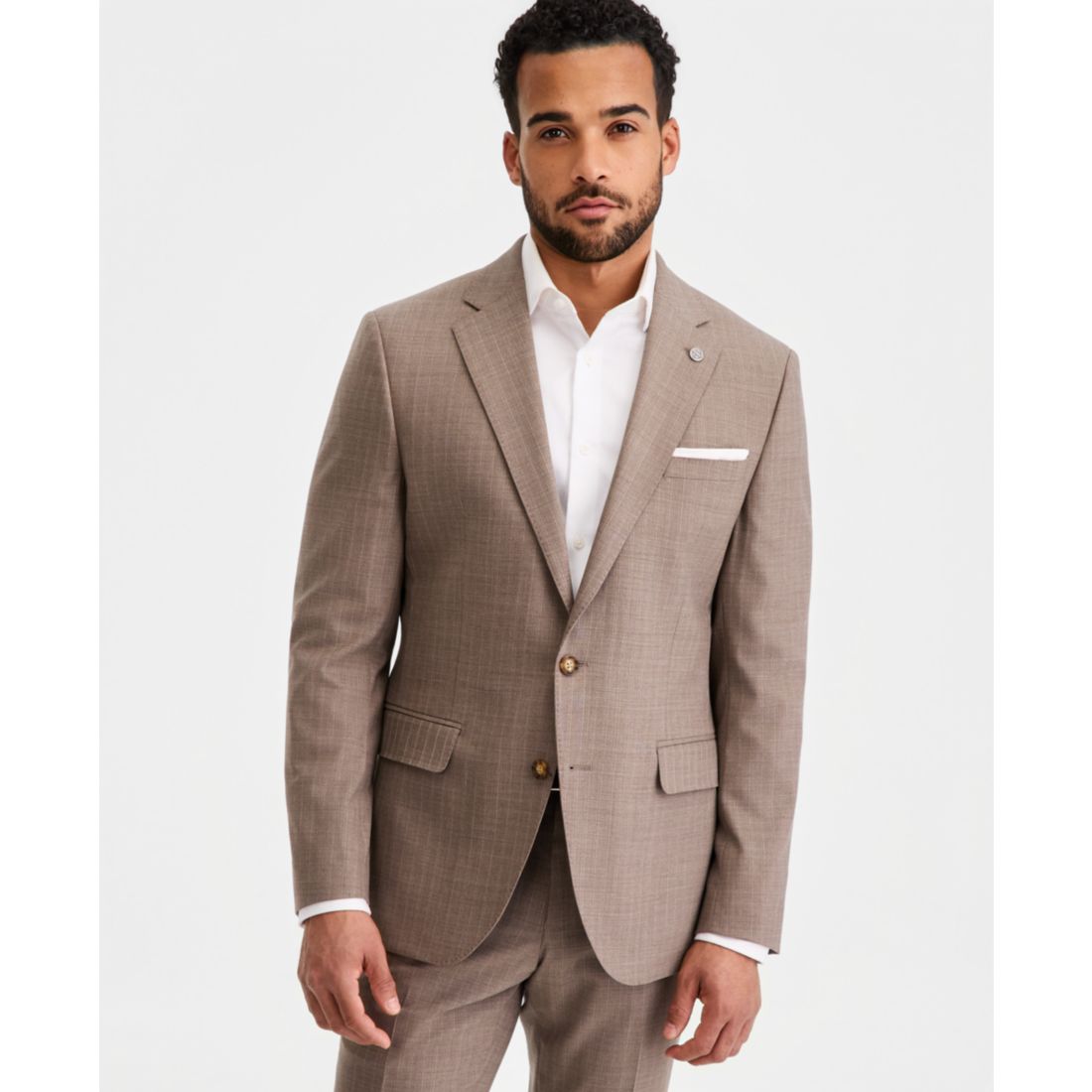 Ted Baker Ted by Ted Baker Men's Modern-Fit Wool-Blend Tan Pinstripe Suit Separates Jacket