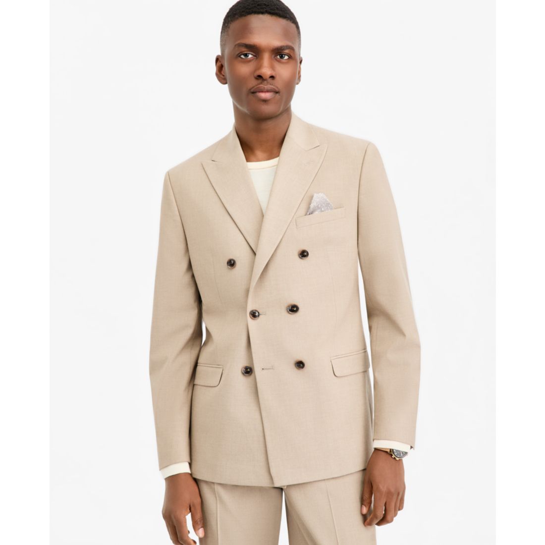 Bar Iii Men's Slim-Fit Tan Solid Double-Breasted Suit Separates Jacket, Macy's Exclusive