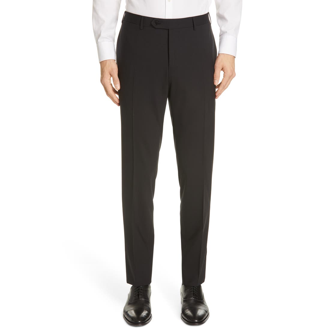 Canali Flat Front Classic Fit Solid Stretch Wool Dress Pants
