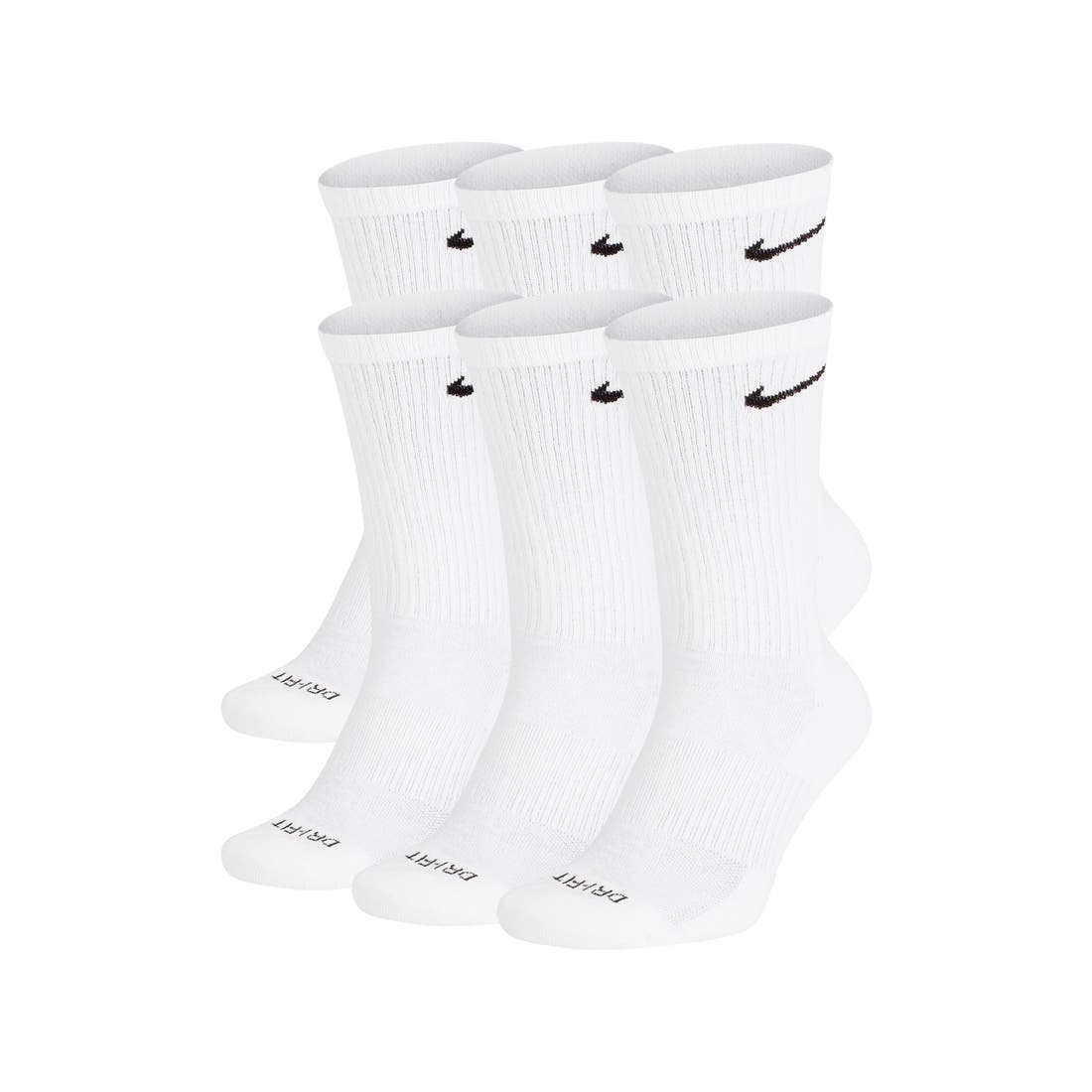 Nike Assorted 6-Pack Everyday Plush Cushion Crew Training Socks in White/black