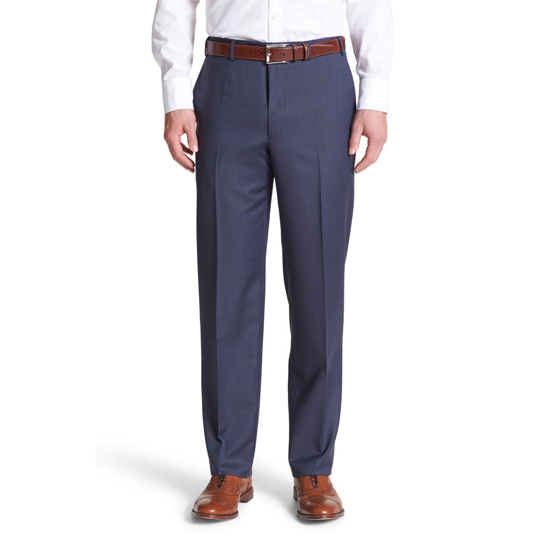 Canali Flat Front Solid Wool Trousers