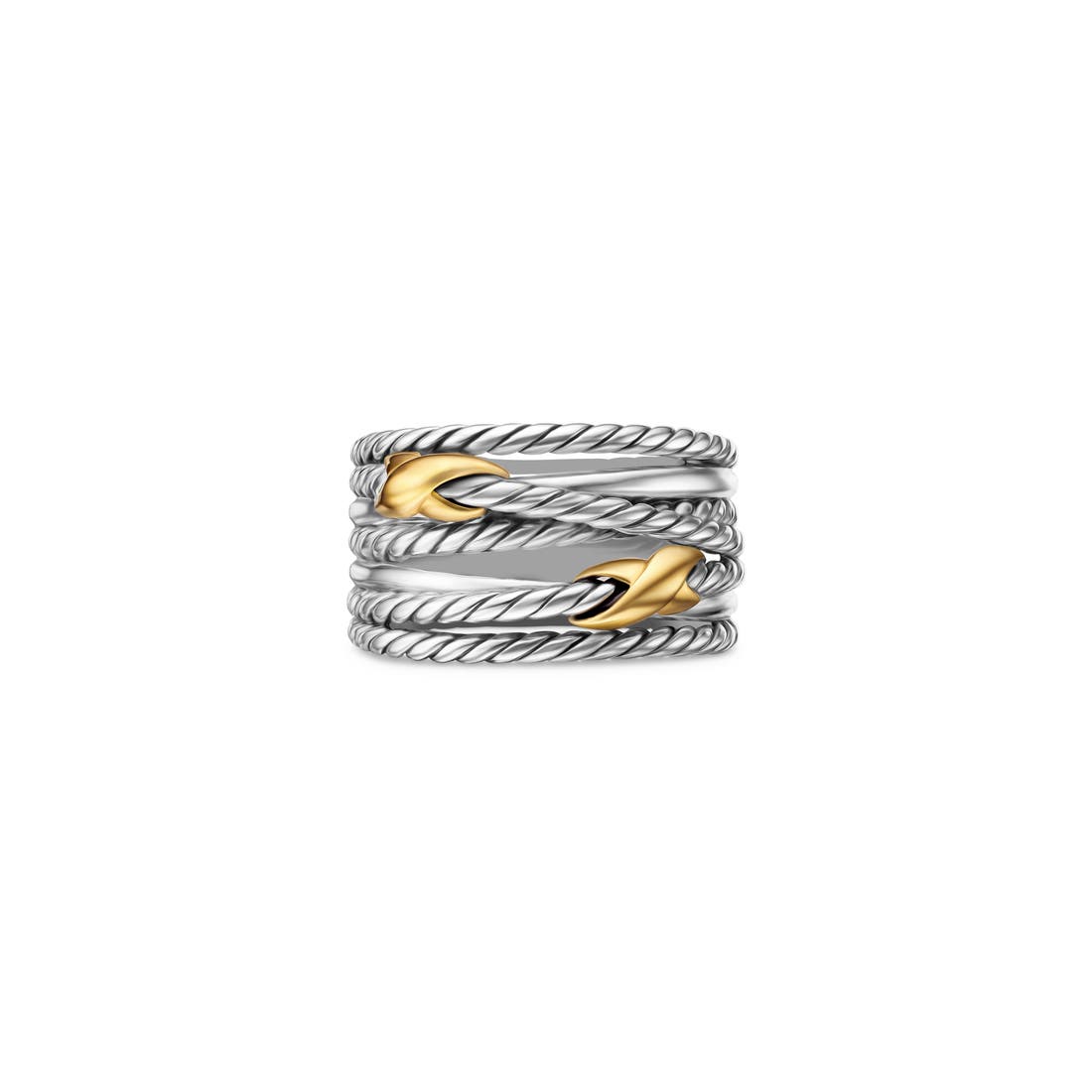 David Yurman Double X Crossover Ring in Sterling Silver with 18K Yellow Gold, 13mm