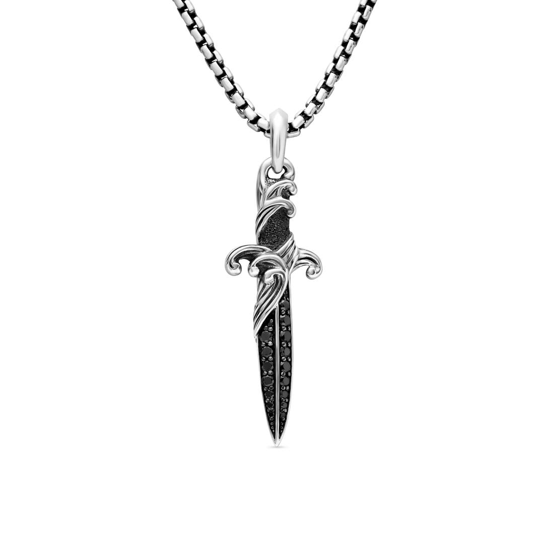 David Yurman Waves Dagger Amulet with Black Diamonds