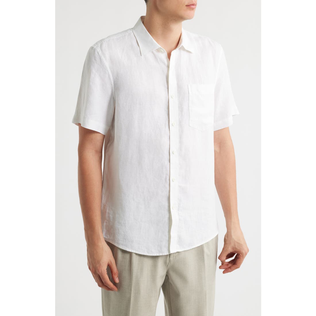 Nordstrom Solid Short Sleeve Linen Button-Up Shirt