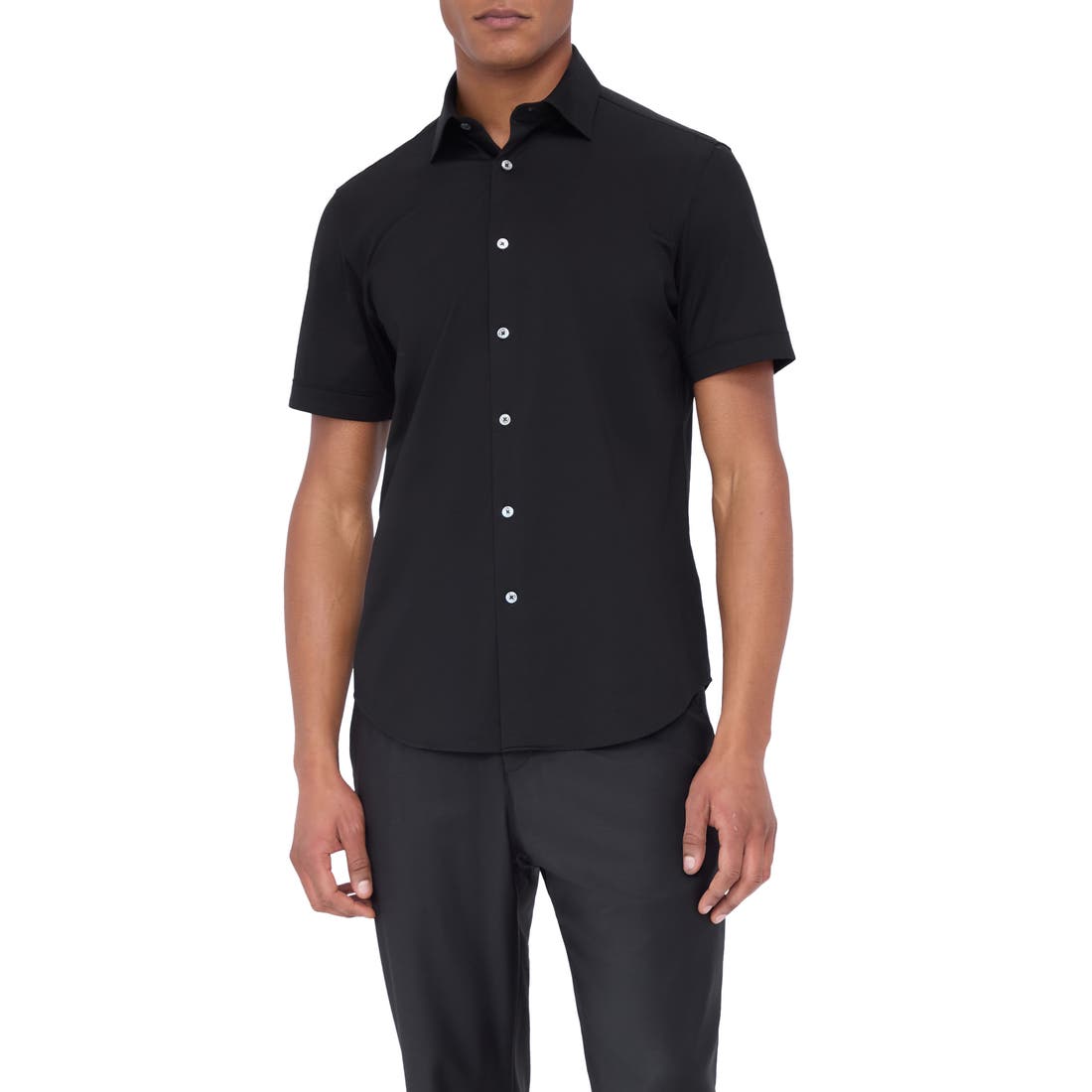 Bugatchi Miles OoohCotton® Solid Short Sleeve Button-Up Shirt