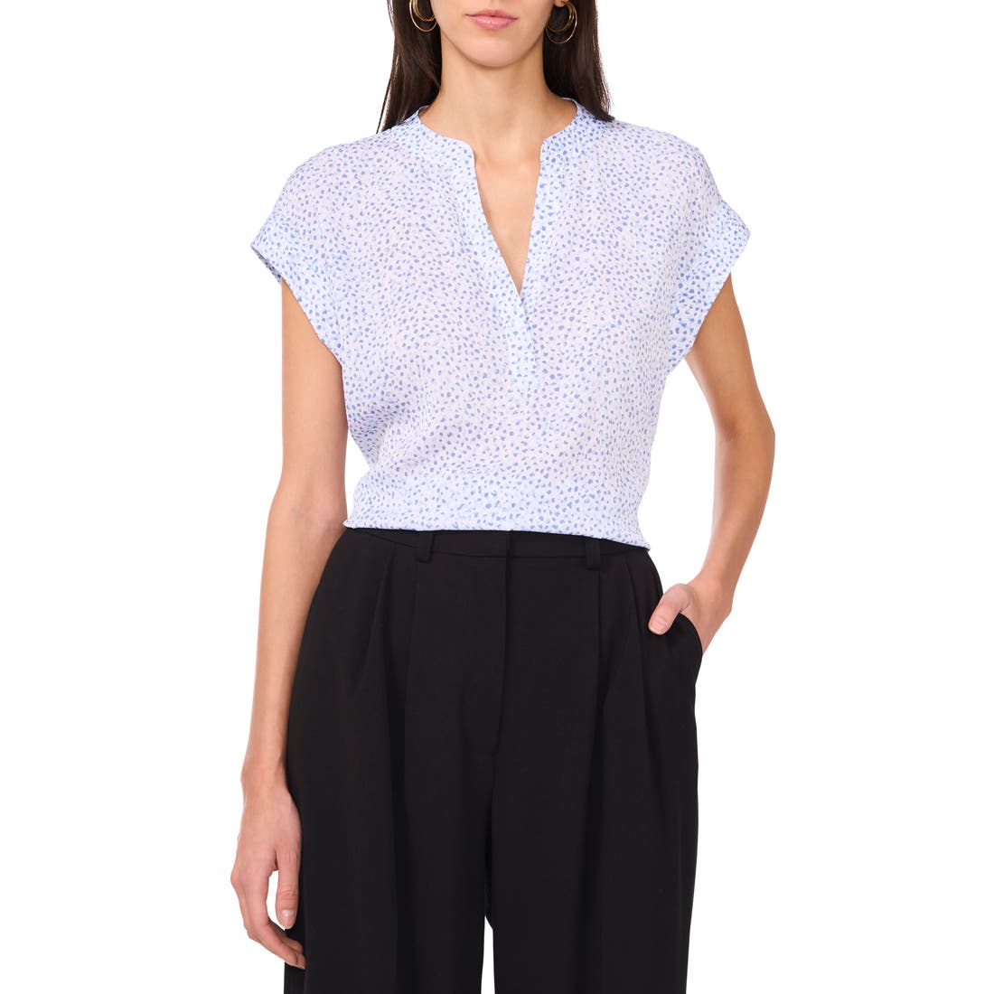 Vince Camuto Dot Print Split Neck Top