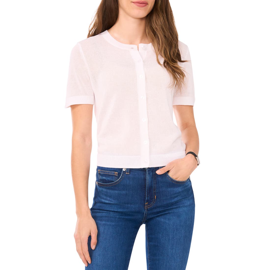 Halogen(r) ) Short Sleeve Button-Up Sweater