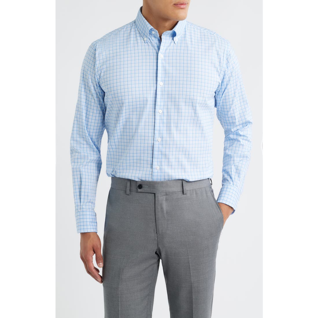 Peter Millar Crown Lite Shadow Check Performance Twill Button-Down Shirt