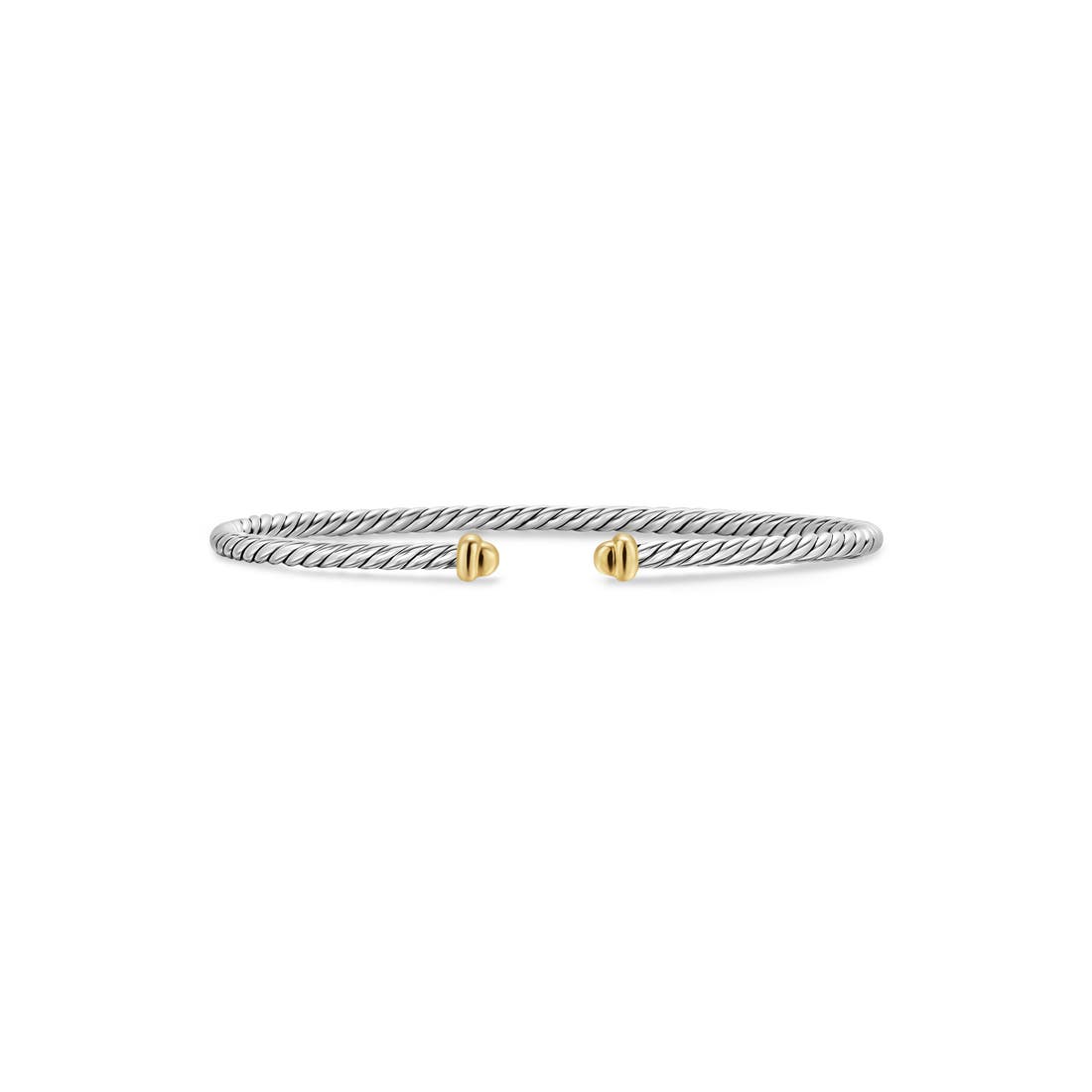 David Yurman Micro Cable Flex Sterling Silver & Yellow Gold Open Bracelet, 2.6mm