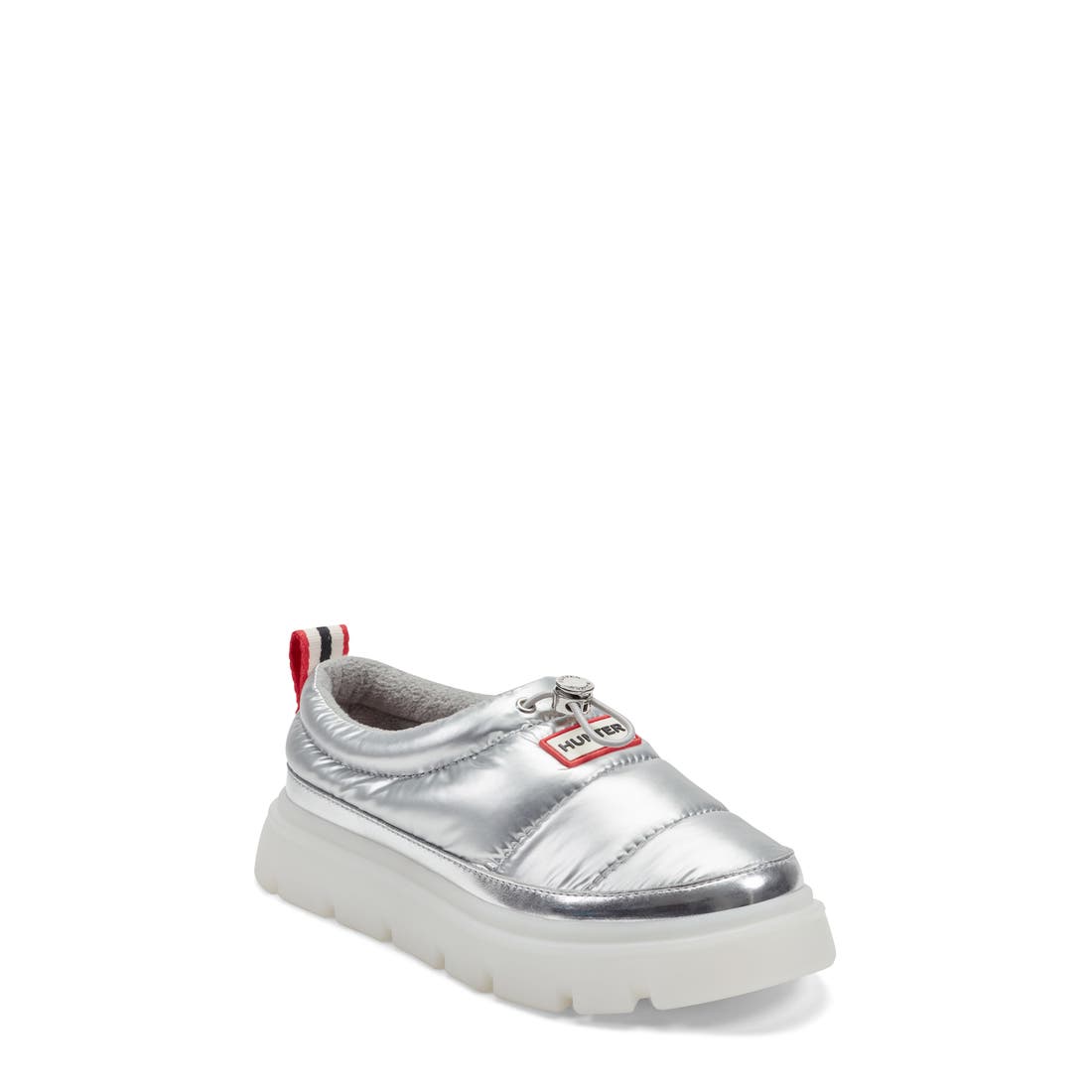 Hunter Madi Platform Puffer Slipper in Silver/silver
