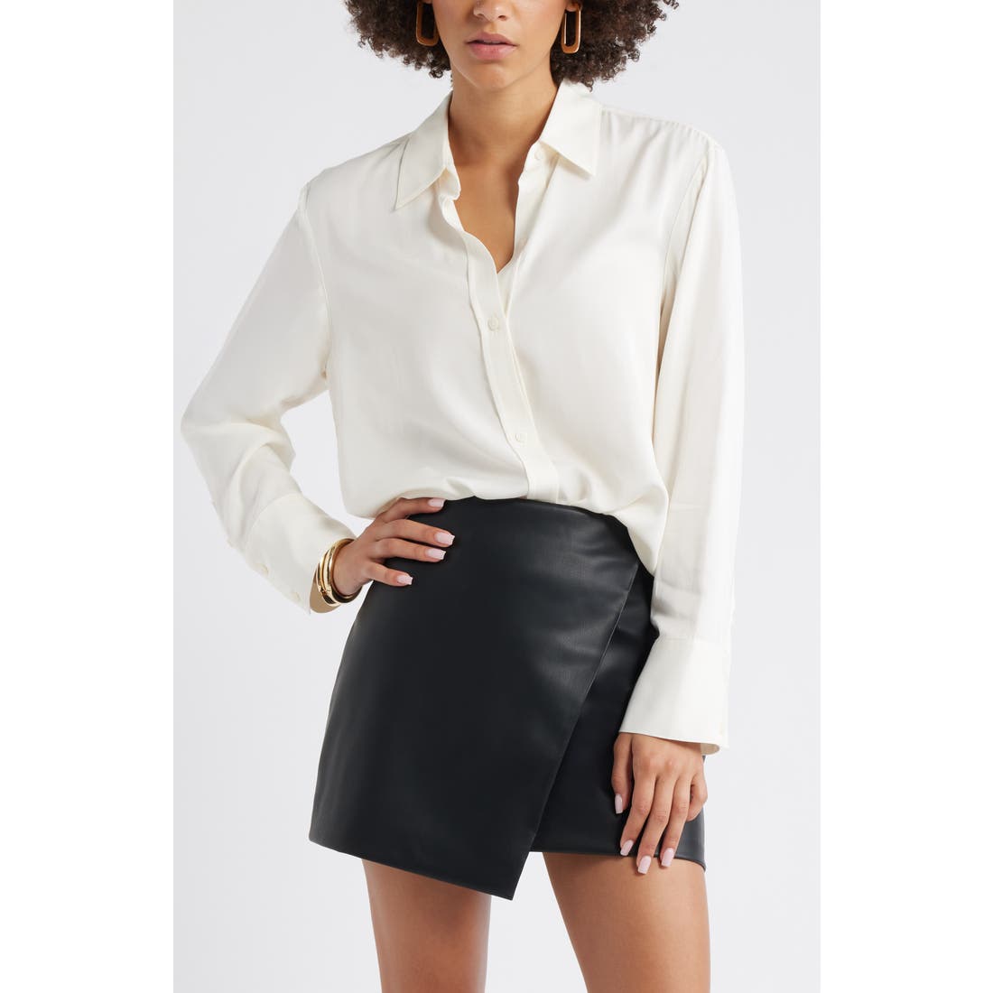 Open Edit Relaxed Fit Long Sleeve Button-Up Shirt