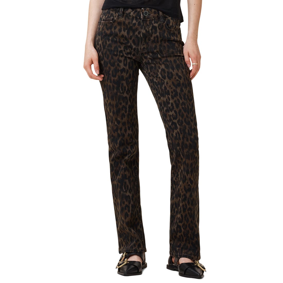 Allsaints Haldan Leopard Print Slim Bootcut Jeans