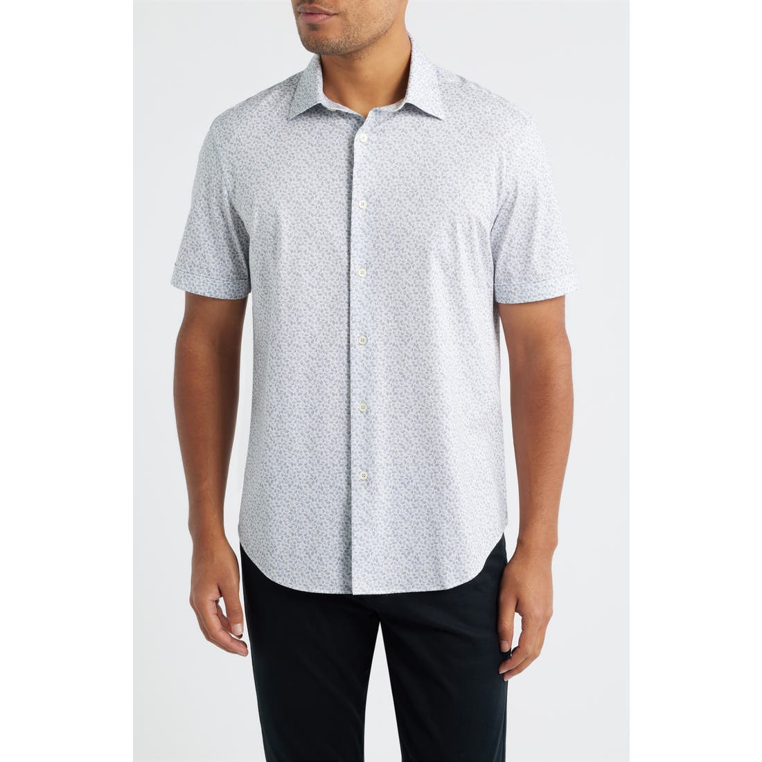 Bugatchi Miles OoohCotton® Leaf Print Short Sleeve Button-Up Shirt