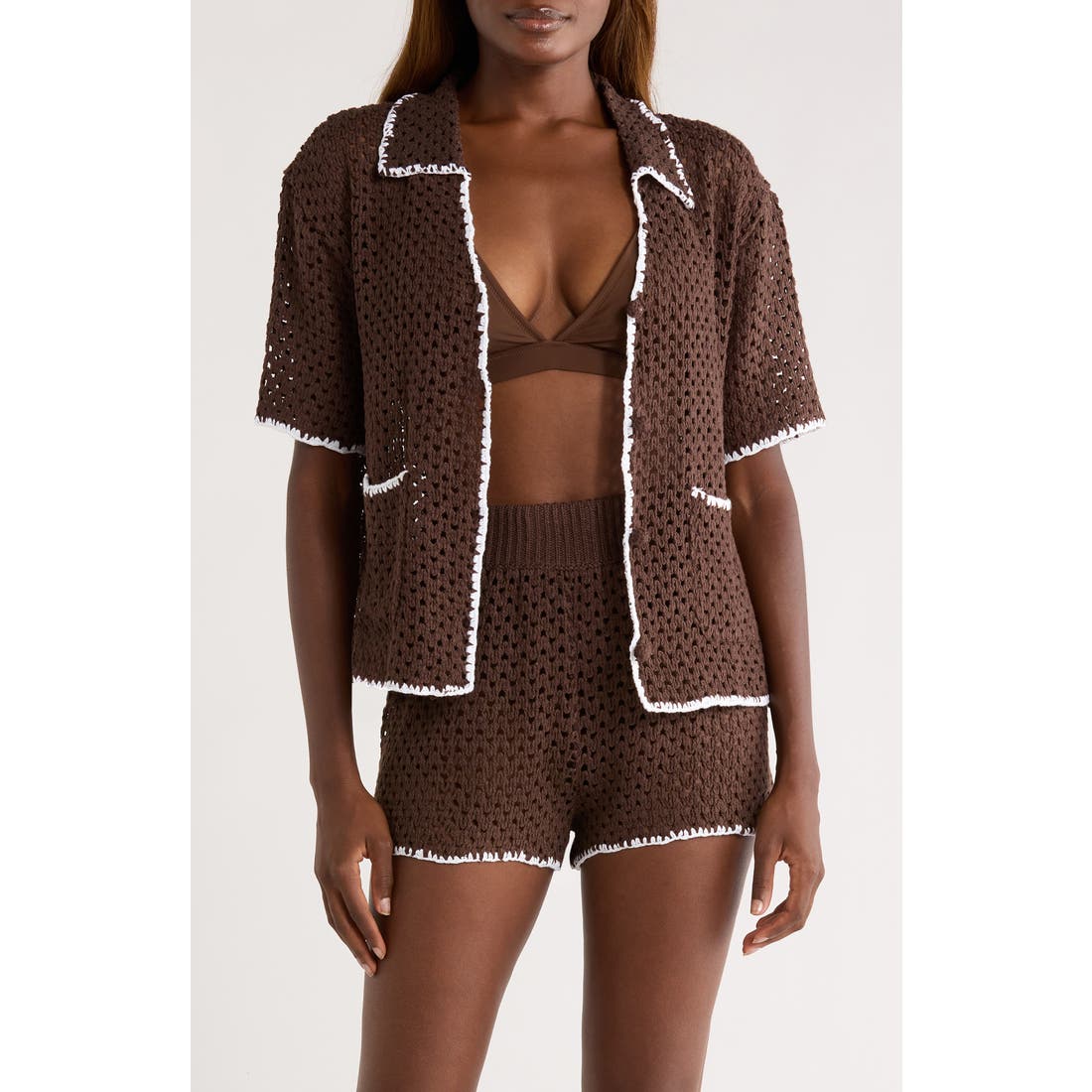 Elan Crochet Button-Up Cover-Up