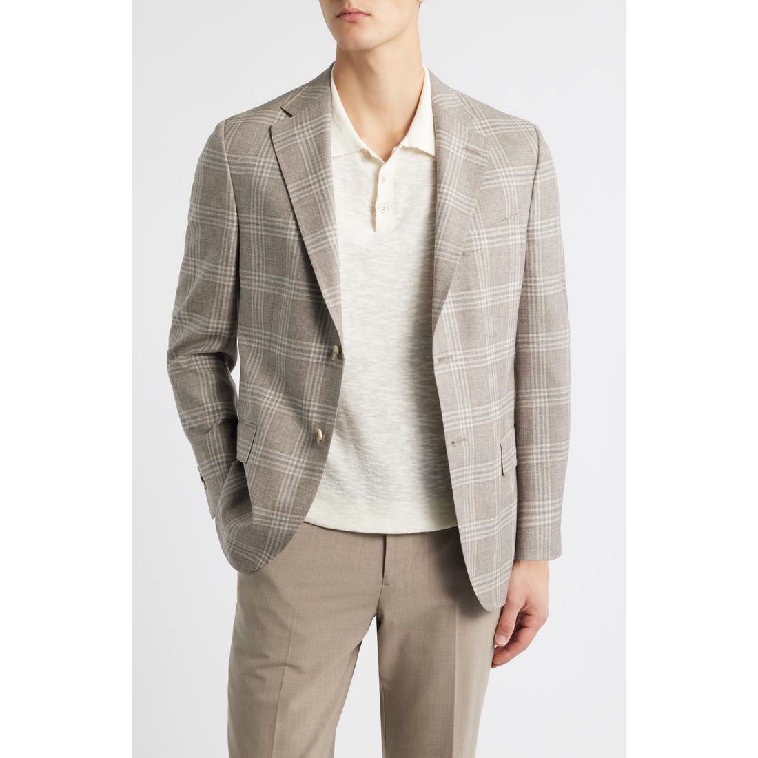 Peter Millar Hyperlight Soft Tan Plaid Wool Sport Coat