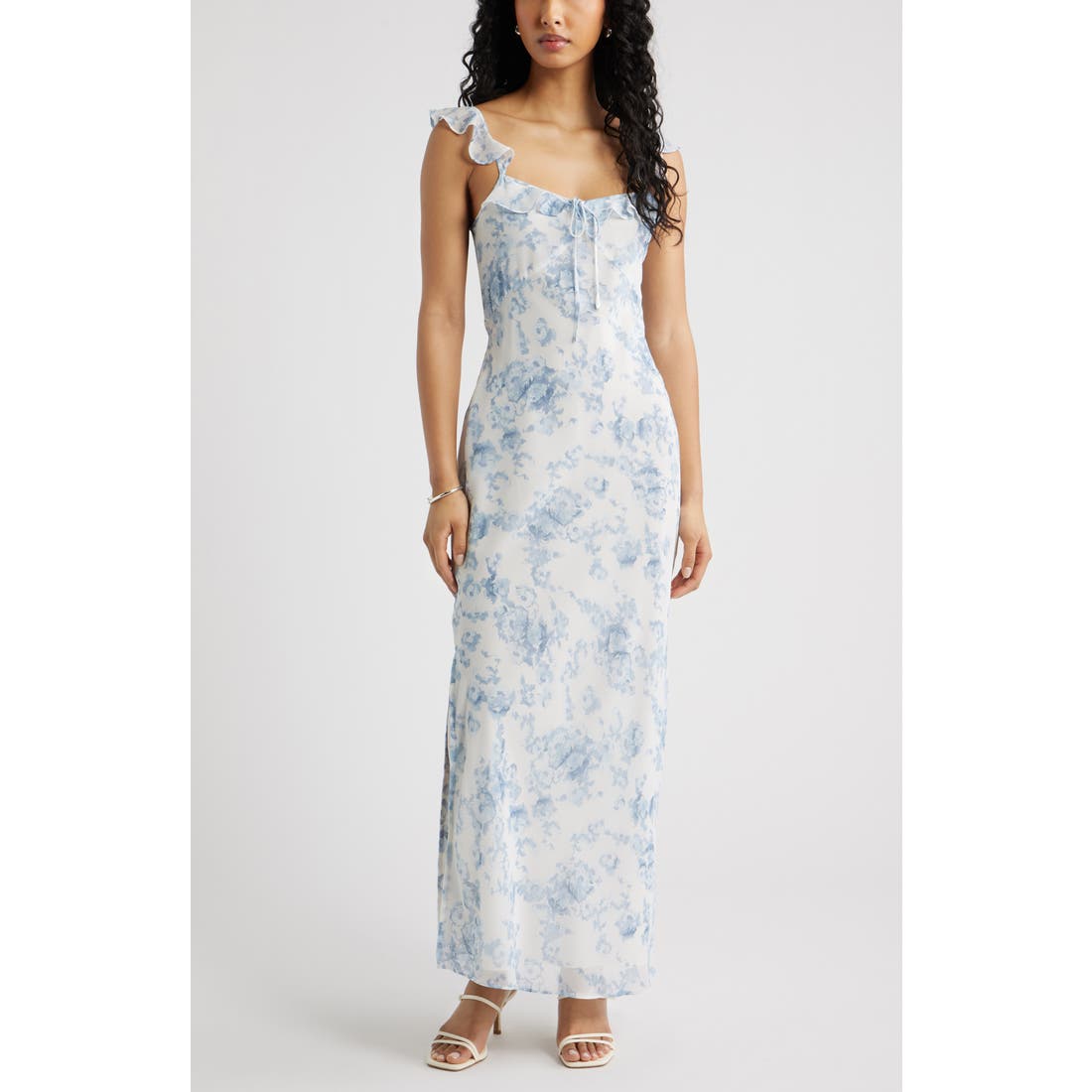 Open Edit Ruffle Chiffon Maxi Dress