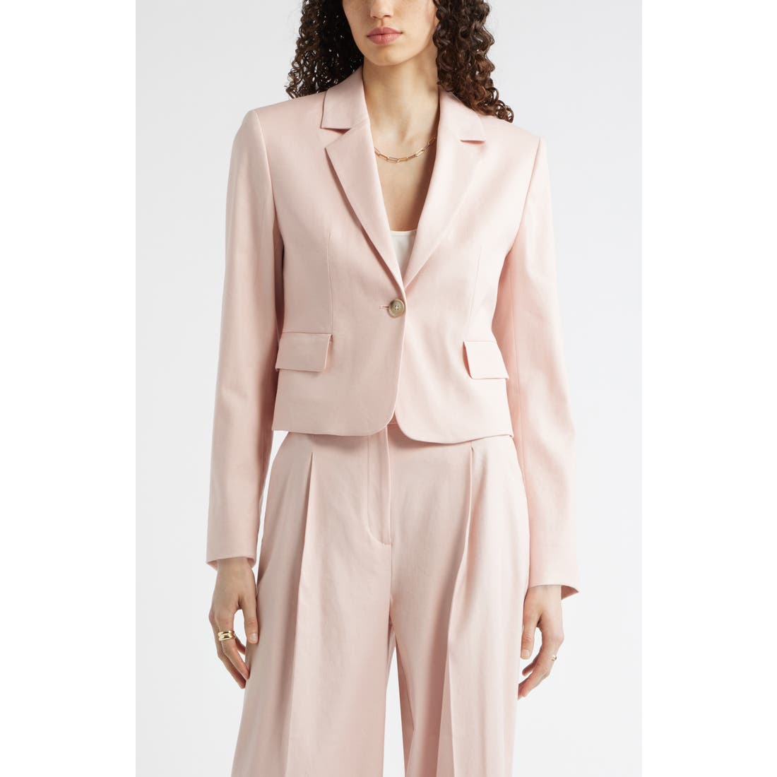 Nordstrom Crop One-Button Linen Blend Blazer