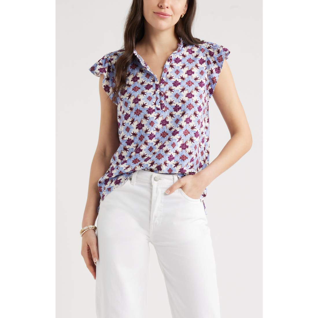 Caslon(r) ) Flutter Sleeve Print Popover Top