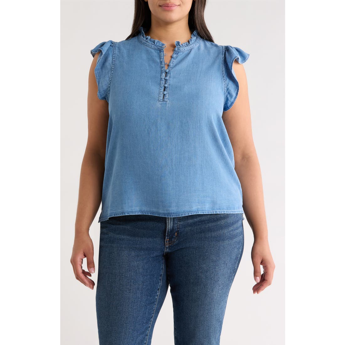 Caslon(r) ) Flutter Sleeve Popover Chambray Top