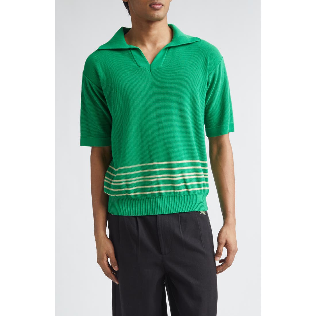 Bode Bentgrass Stripe Cotton Polo Sweater