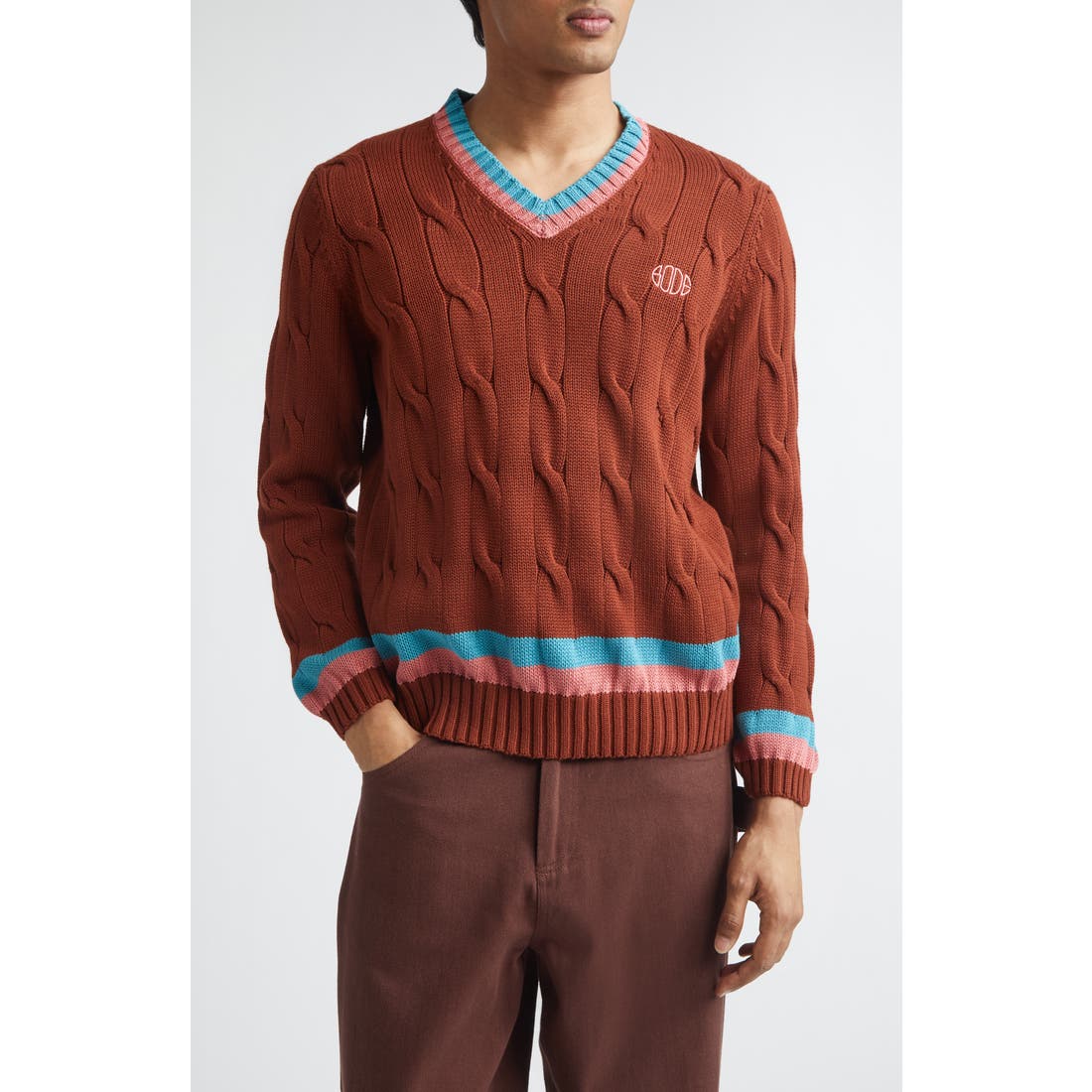 Bode Cable Knit Cotton Tennis Sweater