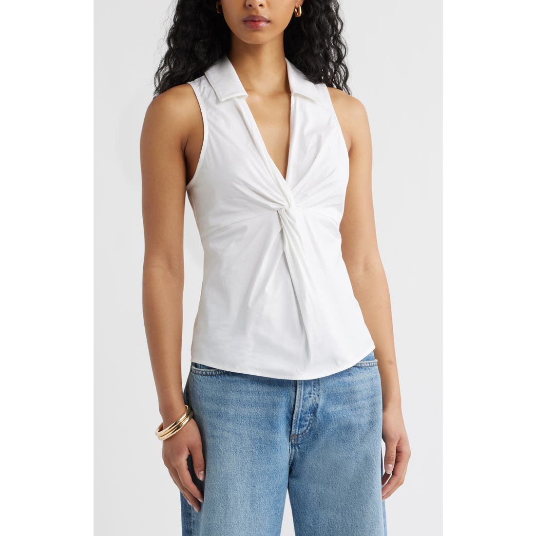 Open Edit Twist Front Poplin Top