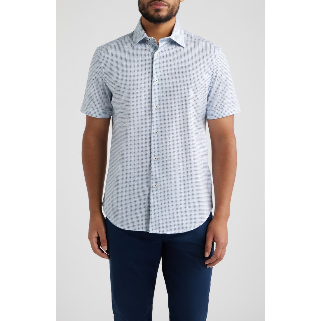 Bugatchi Miles OoohCotton® Neat Dot Print Short Sleeve Button-Up Shirt