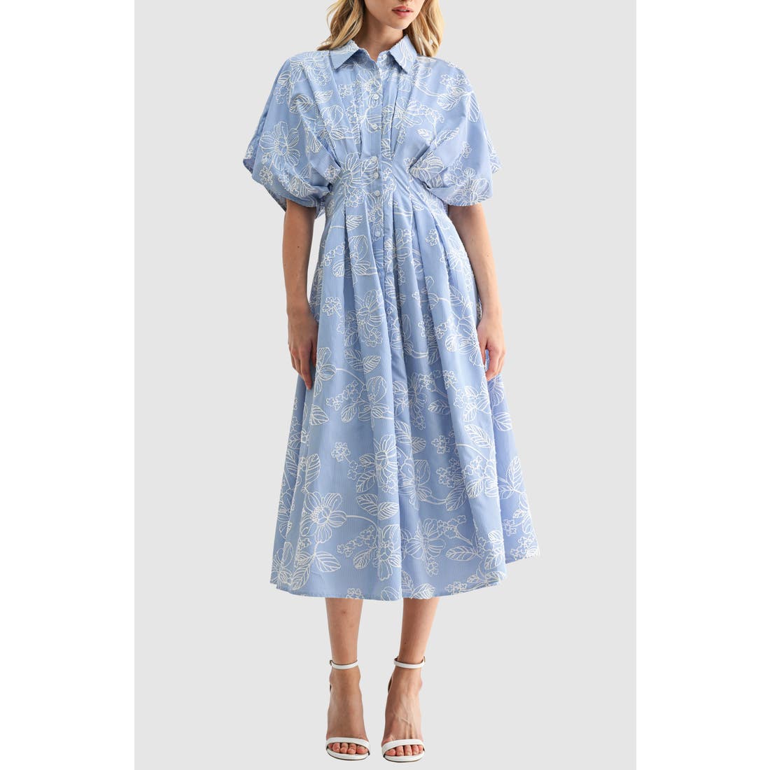 blue and white striped dress nordstrom Mila Mae Embroidered Stripe Midi Shirtdress available now at Woodfield Mall™ Cut for an elegant Size:EU 42/US 10 occasion_weekend Milumia Women's Summer Mini