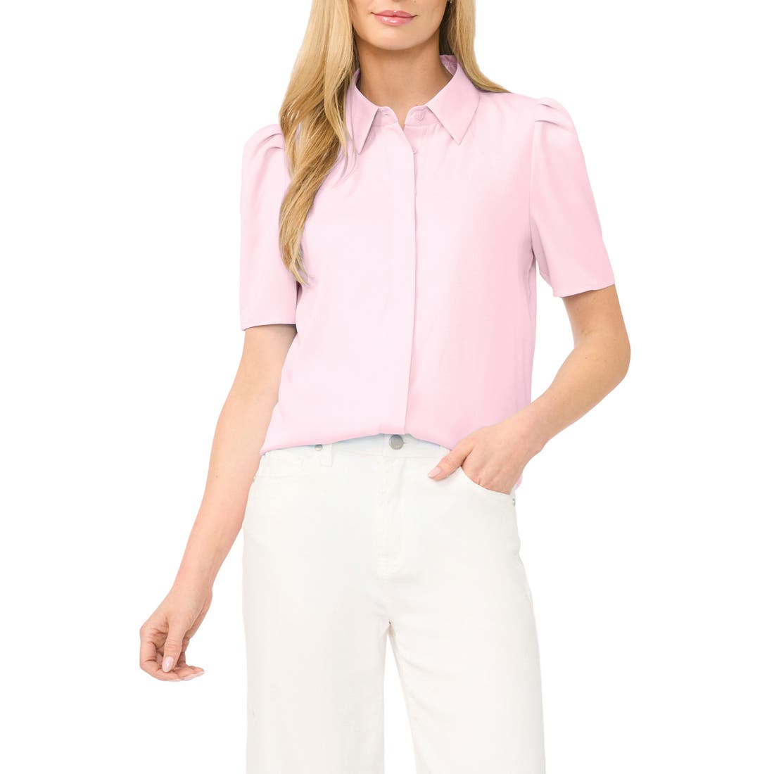 Halogen(r) ) Puff Sleeve Button-Up Top